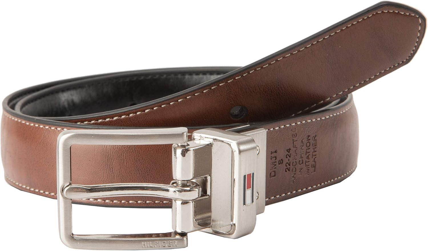 imageTommy Hilfiger Big Boys TwoinOne Reversible Dress BeltBlackCognac Logo