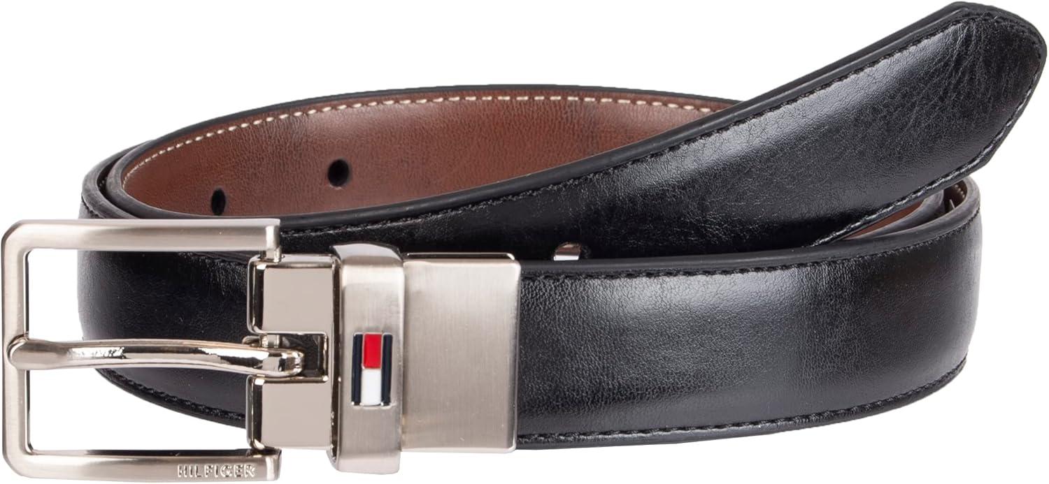 imageTommy Hilfiger Big Boys TwoinOne Reversible Dress BeltBlackCognac Logo