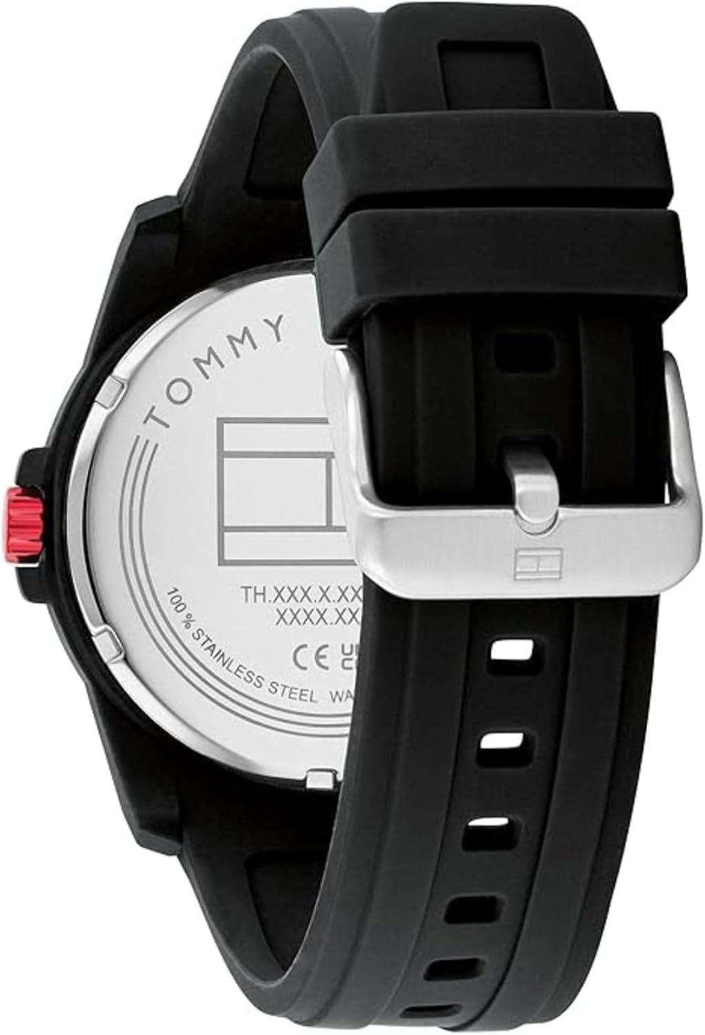 imageTommy Hilfiger Mens 3Hand Quartz Watch Casual Sport Style Silicone Strap WaterResistant to 50 Meters Everyday Fashion Wristwatch Gift for Him 44mmBlack
