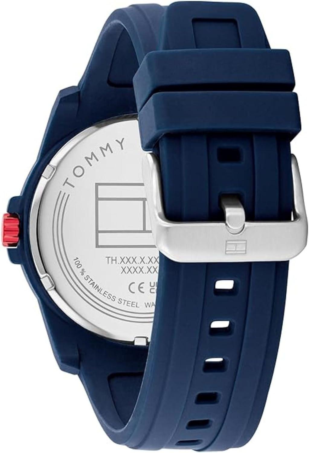imageTommy Hilfiger Mens 3Hand Quartz Watch Casual Sport Style Silicone Strap WaterResistant to 50 Meters Everyday Fashion Wristwatch Gift for Him 44mmBlue