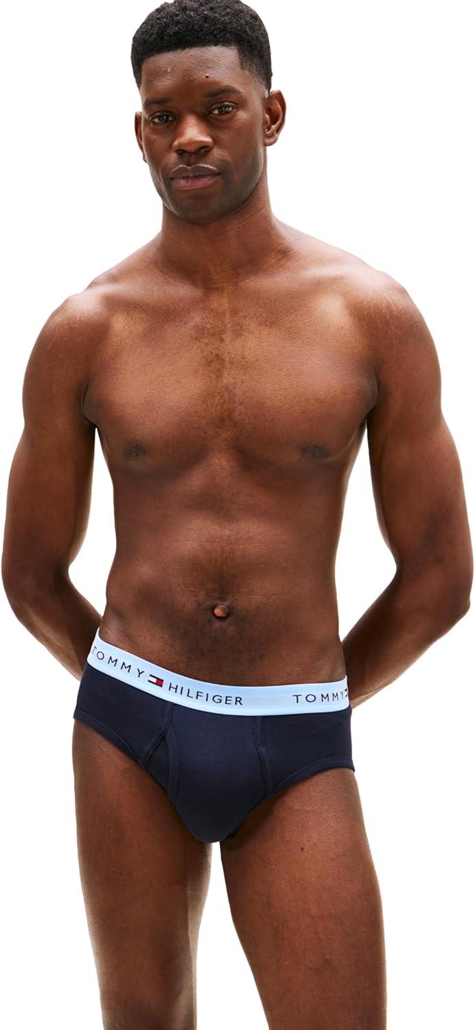 imageTommy Hilfiger Mens Cotton Classic 4Pack BriefNavy Bodies W Medival Blue Wb Blue Ocean Wb Persian Blue Wb Navy Wb