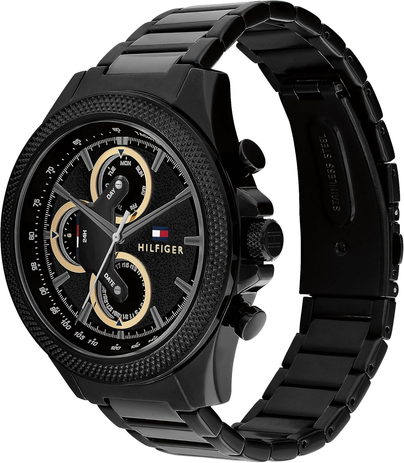 imageTommy Hilfiger Mens Multifunction Quartz Watch 46mm Stainless Steel Case RacingInspired Design 5 ATM Water Resistant Elegant Modern Timepiece Gift for HimBlack