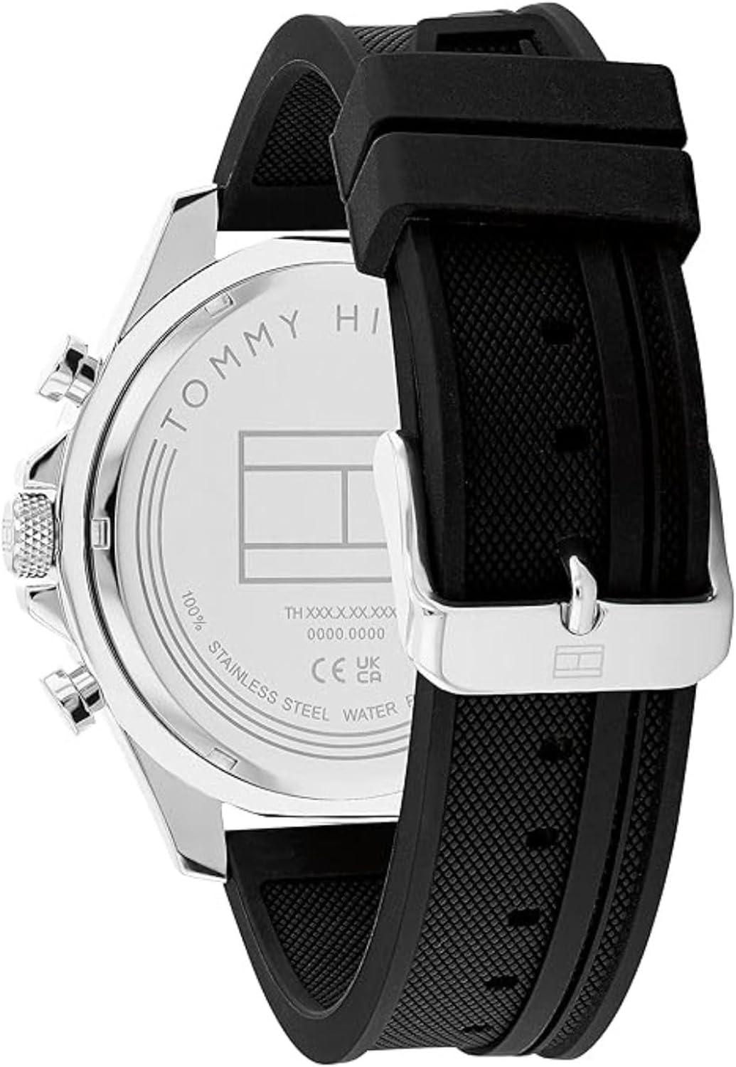 imageTommy Hilfiger Mens Multifunction Quartz Watch 46mm Stainless Steel Case RacingInspired Design 5 ATM Water Resistant Elegant Modern Timepiece Gift for HimBlackSilver