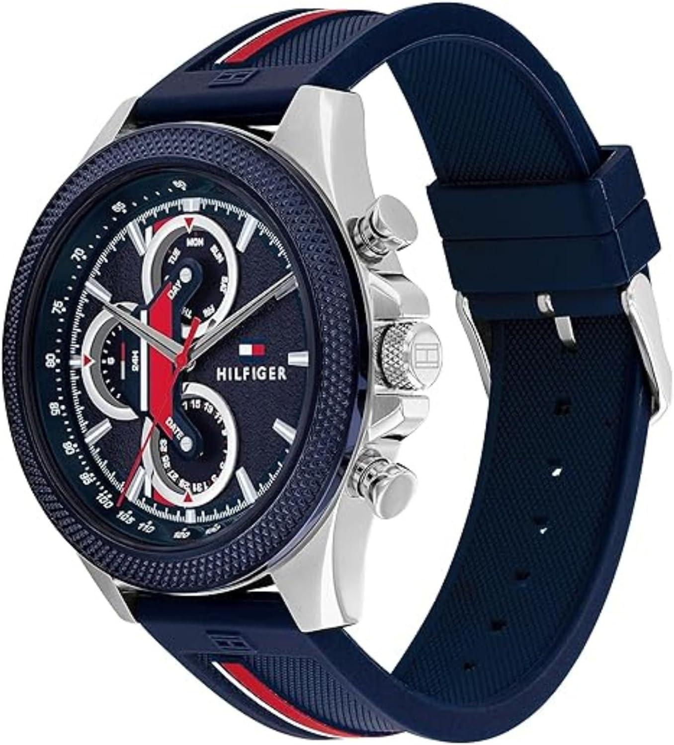 imageTommy Hilfiger Mens Multifunction Quartz Watch 46mm Stainless Steel Case RacingInspired Design 5 ATM Water Resistant Elegant Modern Timepiece Gift for HimRedBlue