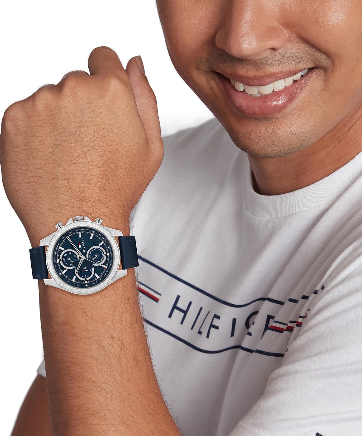 imageTommy Hilfiger Mens Multifunction Quartz Watch 46mm Stainless Steel Case RacingInspired Design 5 ATM Water Resistant Elegant Modern Timepiece Gift for HimBlue