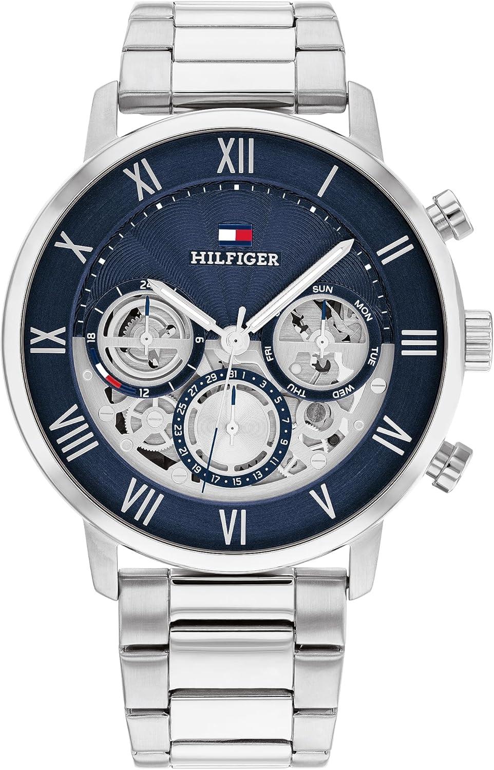 imageTommy Hilfiger Mens Multifunction Quartz Watch Classic Roman Numerals OpenHeart Dial Modern Dress Watch Gift for HimBlue