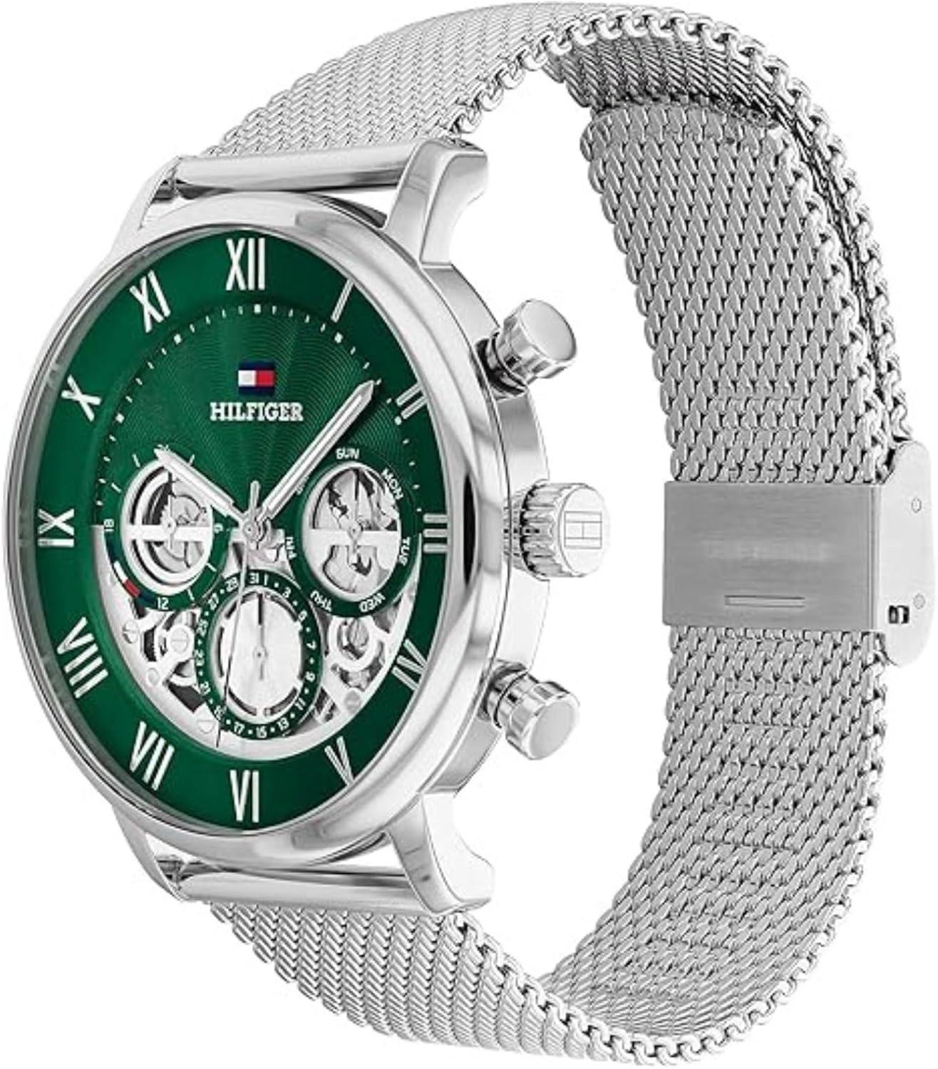 imageTommy Hilfiger Mens Multifunction Quartz Watch Classic Roman Numerals OpenHeart Dial Modern Dress Watch Gift for HimGreen