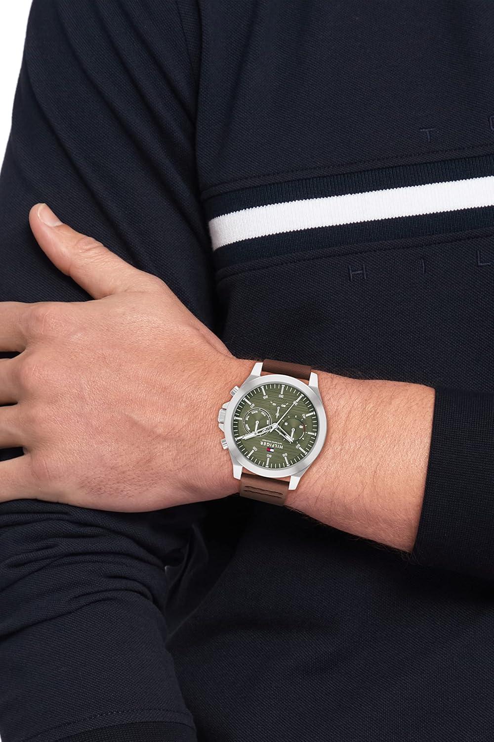 imageTommy Hilfiger Mens Stainless Steel Quartz Watches Timekeeping with StyleGreenBrown
