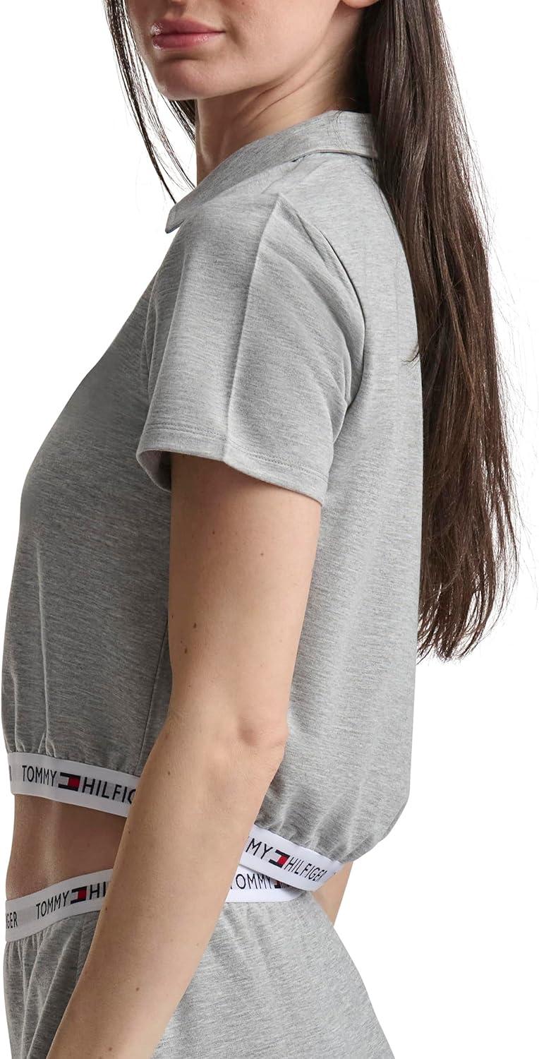 imageTommy Hilfiger Womens Cropped ShortSleeve Polo ShirtHeather Grey