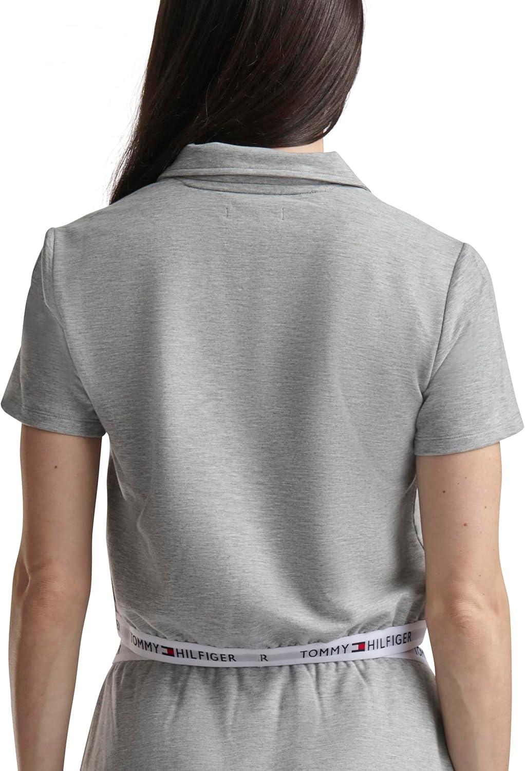 imageTommy Hilfiger Womens Cropped ShortSleeve Polo ShirtHeather Grey