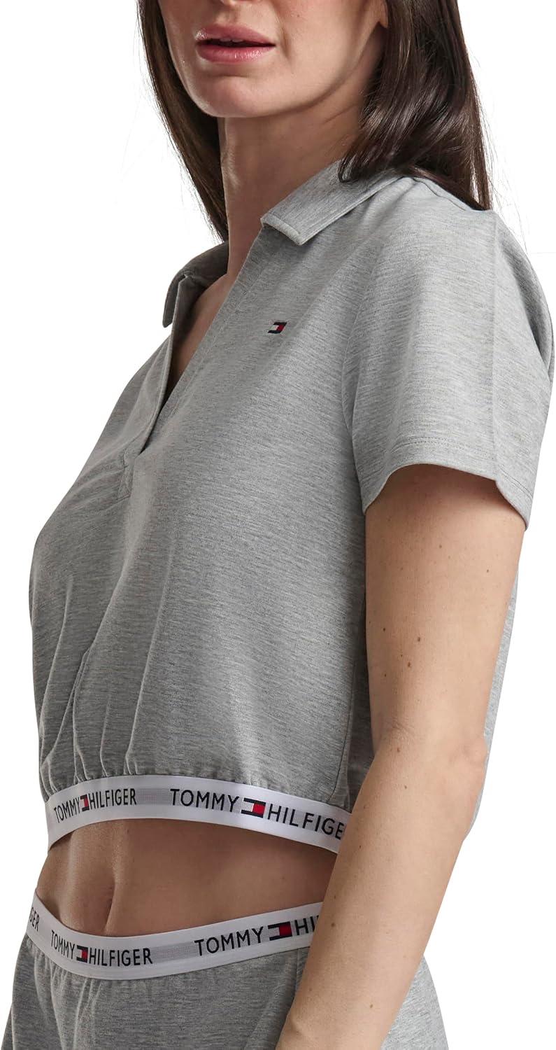 imageTommy Hilfiger Womens Cropped ShortSleeve Polo ShirtHeather Grey