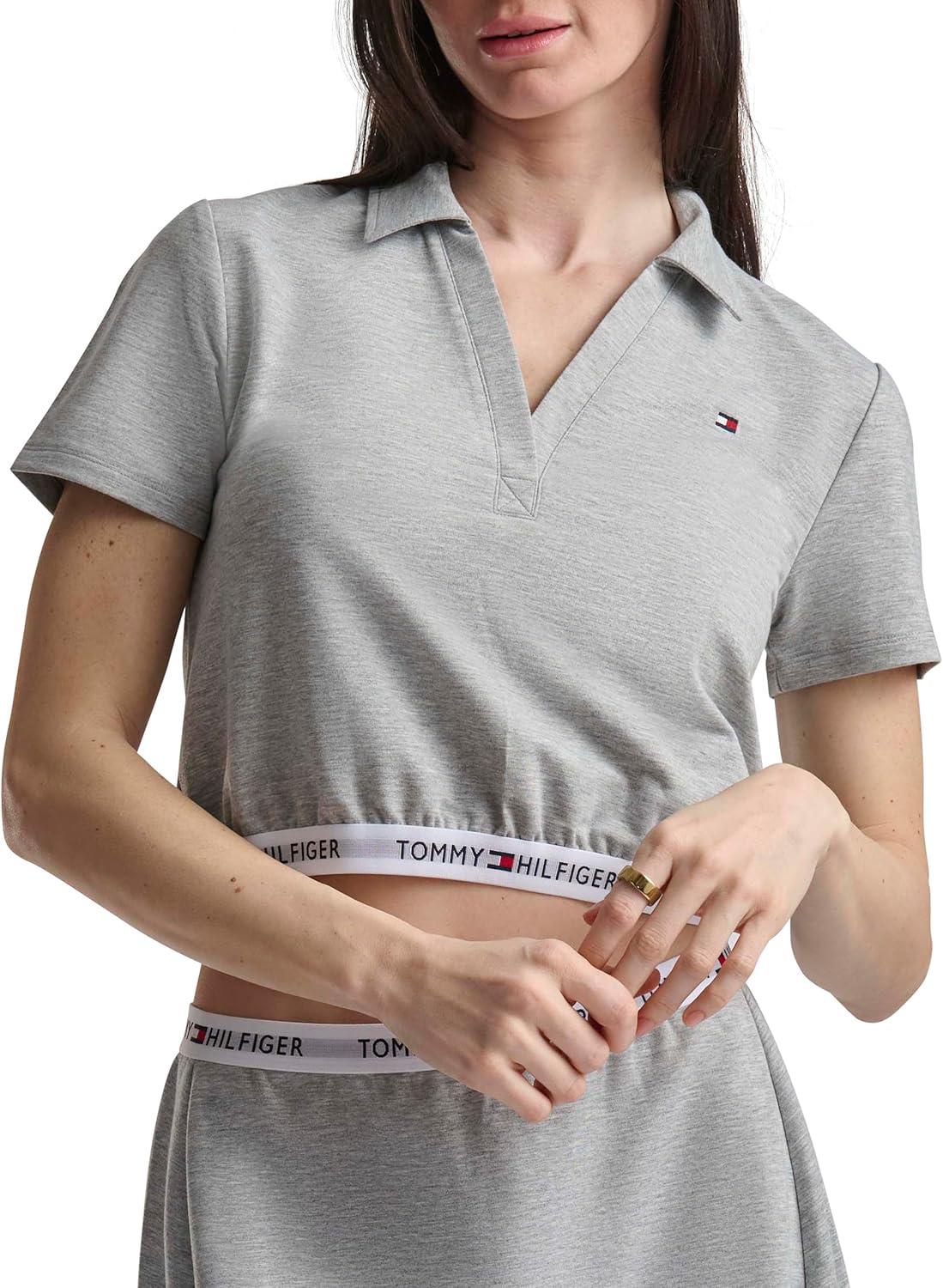 imageTommy Hilfiger Womens Cropped ShortSleeve Polo ShirtHeather Grey