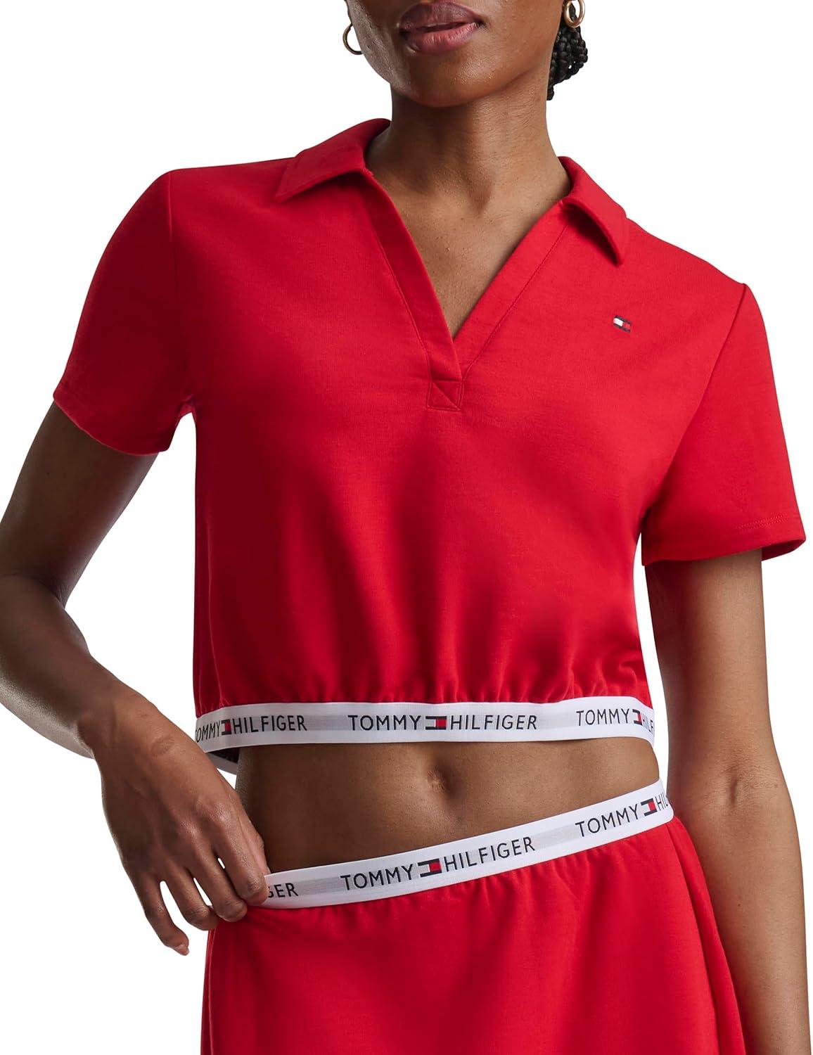 imageTommy Hilfiger Womens Cropped ShortSleeve Polo ShirtTango Red