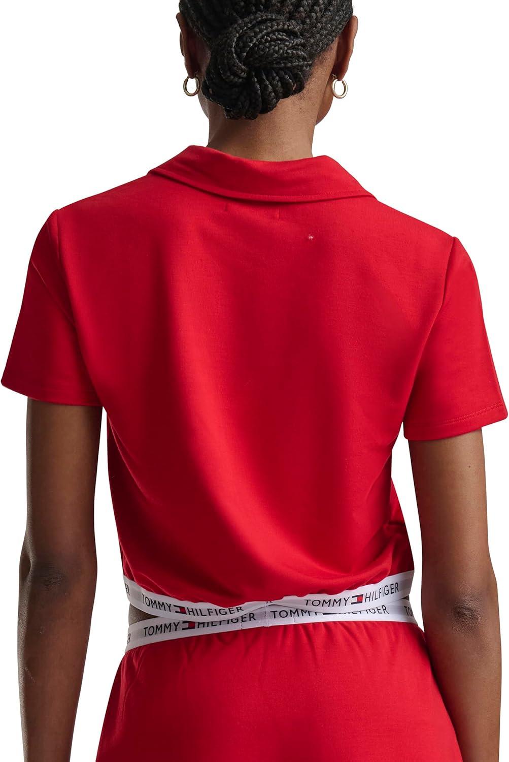imageTommy Hilfiger Womens Cropped ShortSleeve Polo ShirtTango Red