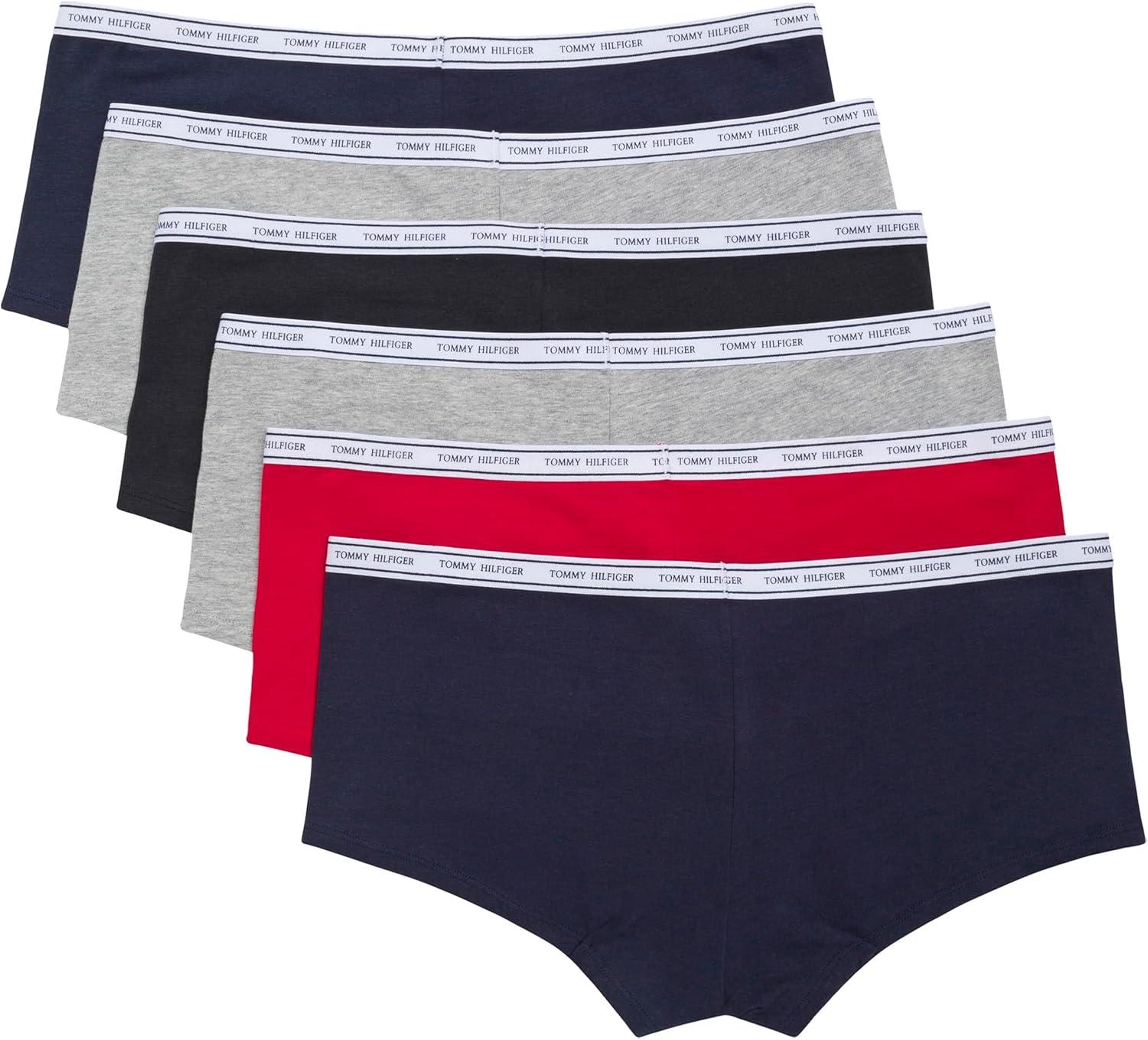 imageTommy Hilfiger Womens Intimate Underwear Basics CottonSoft Boyshort Panties 6PackNavy Red Heather Grey Black Heather Grey