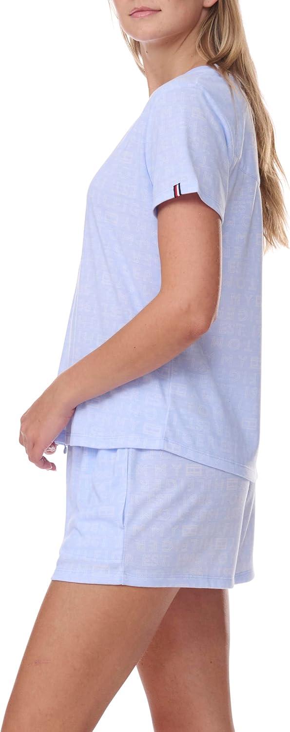 imageTommy Hilfiger Womens Sleeve Tee and Boxer Shorts Pajama SetSweet Blue Heather