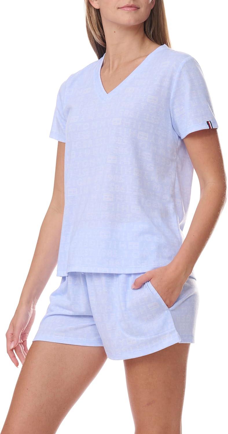 imageTommy Hilfiger Womens Sleeve Tee and Boxer Shorts Pajama SetSweet Blue Heather