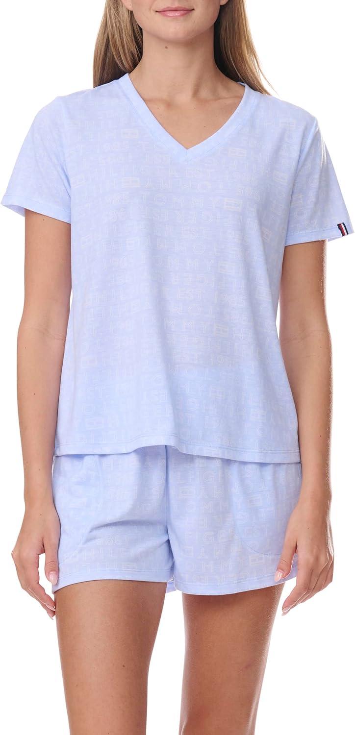 imageTommy Hilfiger Womens Sleeve Tee and Boxer Shorts Pajama SetSweet Blue Heather