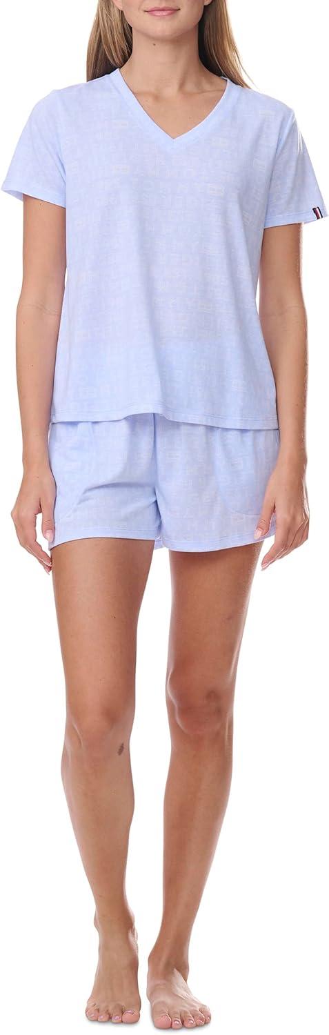 imageTommy Hilfiger Womens Sleeve Tee and Boxer Shorts Pajama SetSweet Blue Heather