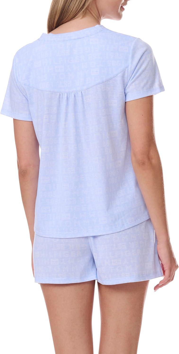imageTommy Hilfiger Womens Sleeve Tee and Boxer Shorts Pajama SetSweet Blue Heather