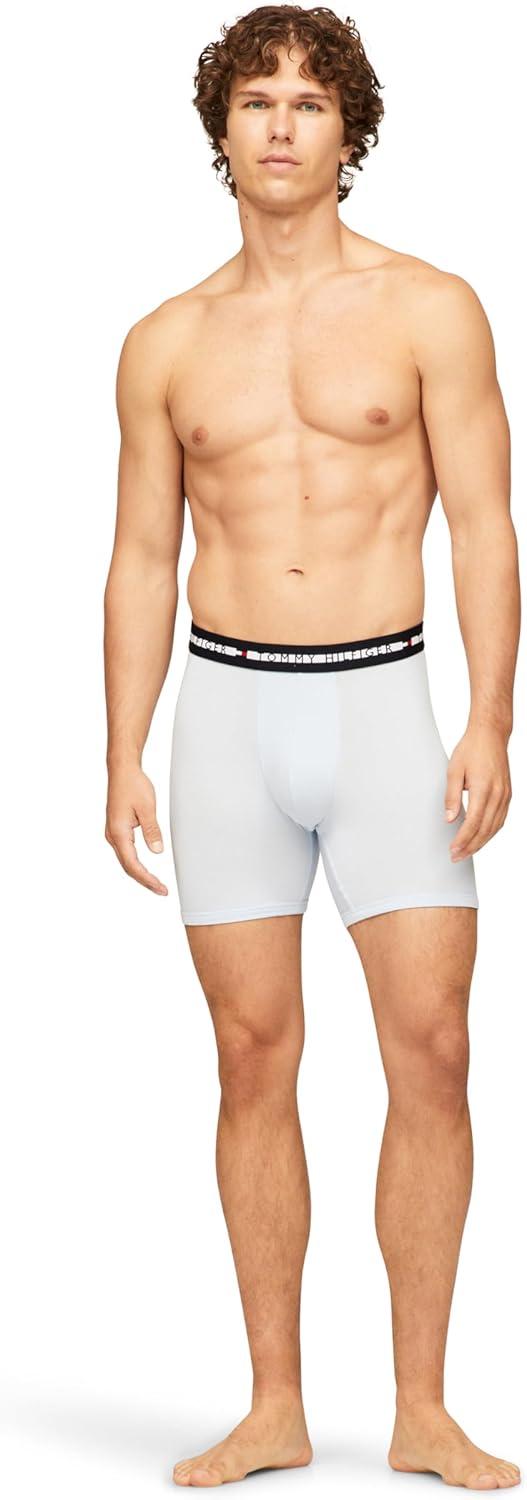 imageTommy Hilfiger mens Comfort Plus 3pack Boxer BriefBreezy Blue Desert Sky Logo Print Primary Red