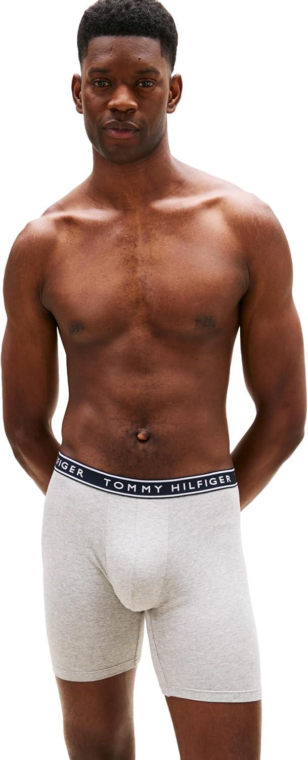 imageTommy Hilfiger mens Cotton Stretch 4pack Boxer BriefGrey Heather Blue Ink Stripe Primary Red Desert Sky