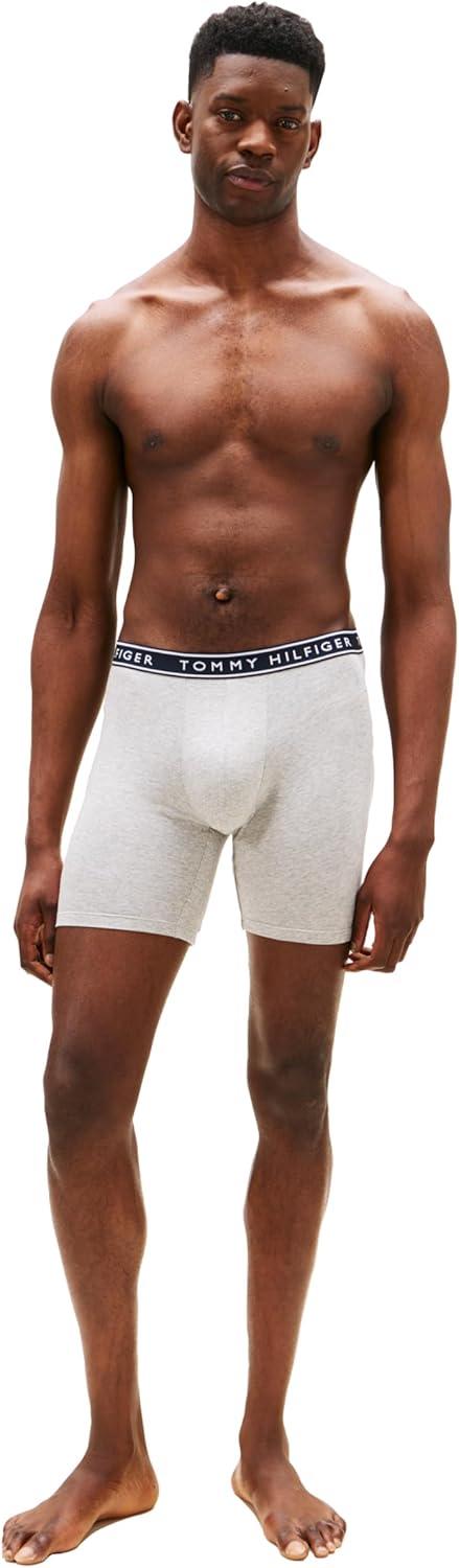 imageTommy Hilfiger mens Cotton Stretch 4pack Boxer BriefGrey Heather Blue Ink Stripe Primary Red Desert Sky