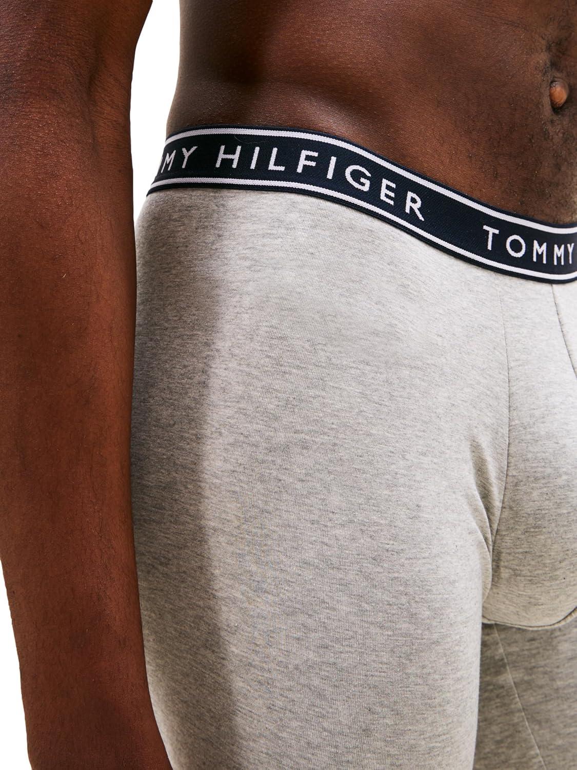 imageTommy Hilfiger mens Cotton Stretch 4pack Boxer BriefGrey Heather Blue Ink Stripe Primary Red Desert Sky