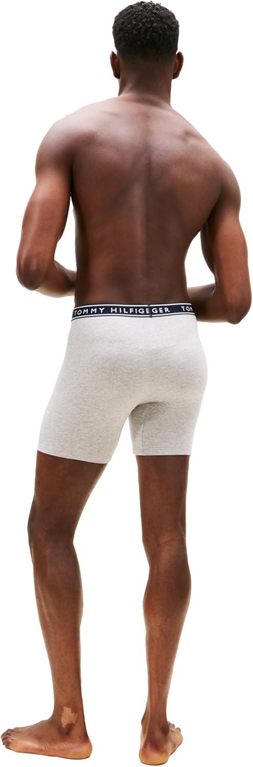 imageTommy Hilfiger mens Cotton Stretch 4pack Boxer BriefGrey Heather Blue Ink Stripe Primary Red Desert Sky