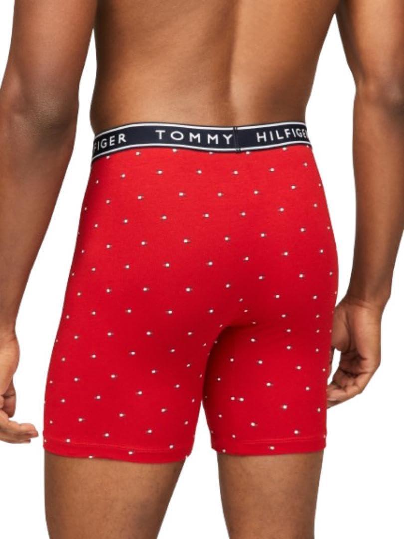 imageTommy Hilfiger mens Cotton Stretch 4pack Boxer BriefGrey Heather Rich Red Micro Flag Breezy Blue Navy