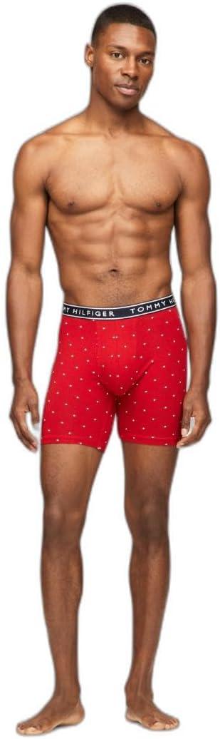 imageTommy Hilfiger mens Cotton Stretch 4pack Boxer BriefGrey Heather Rich Red Micro Flag Breezy Blue Navy