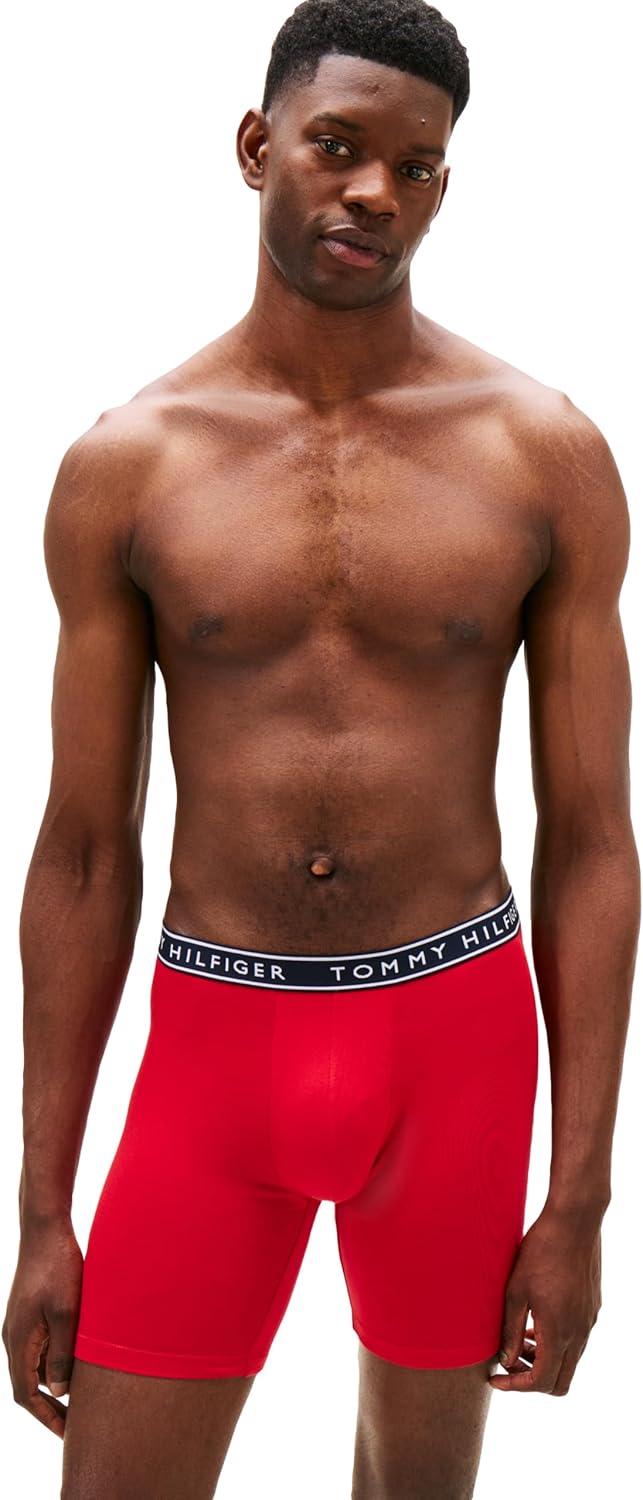 imageTommy Hilfiger mens Cotton Stretch 4pack Boxer BriefRoyalty W Navy Waistband Navy W Red Waistband Red W Navy Waistband Sterling Grey W Royalty Waistband