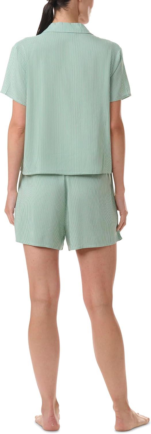imageTommy Hilfiger womens Boxy Top ampamp Highwaisted Boxer 2 Piece Pajama SetFrosty Spruce Stripe