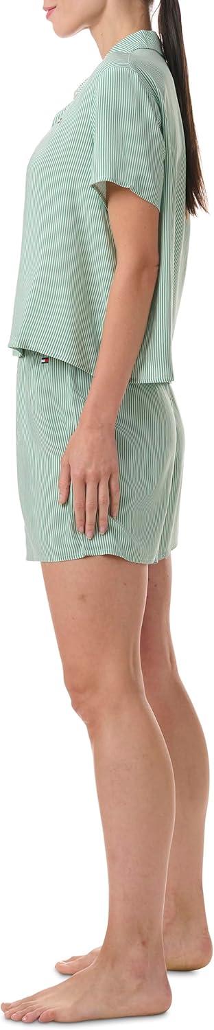 imageTommy Hilfiger womens Boxy Top ampamp Highwaisted Boxer 2 Piece Pajama SetFrosty Spruce Stripe