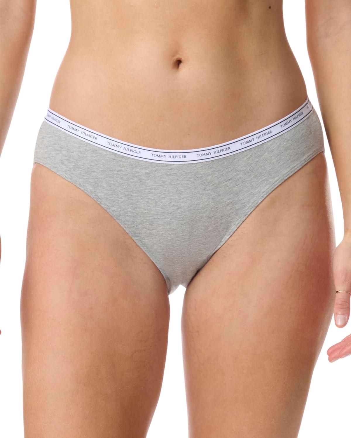 imageTommy Hilfiger womens Classic Cotton Bikini Underwear With Logo Waistband 5packDiagonal Th Alfalfa Blue StripeHeather GreyWindsor WineBlackFloral Heather Grey
