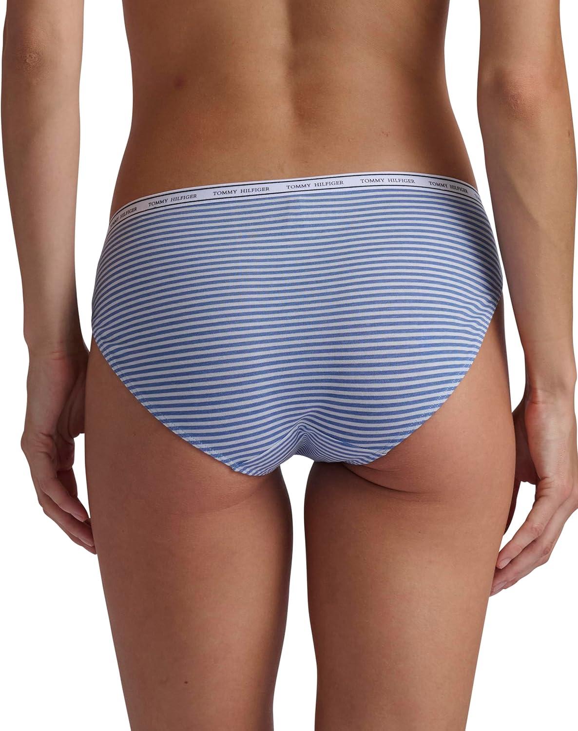 imageTommy Hilfiger womens Classic Cotton Bikini Underwear With Logo Waistband 5packTossed Th Ebb FlowHeather GreyBlackBright WhiteStripe Ebb Flow