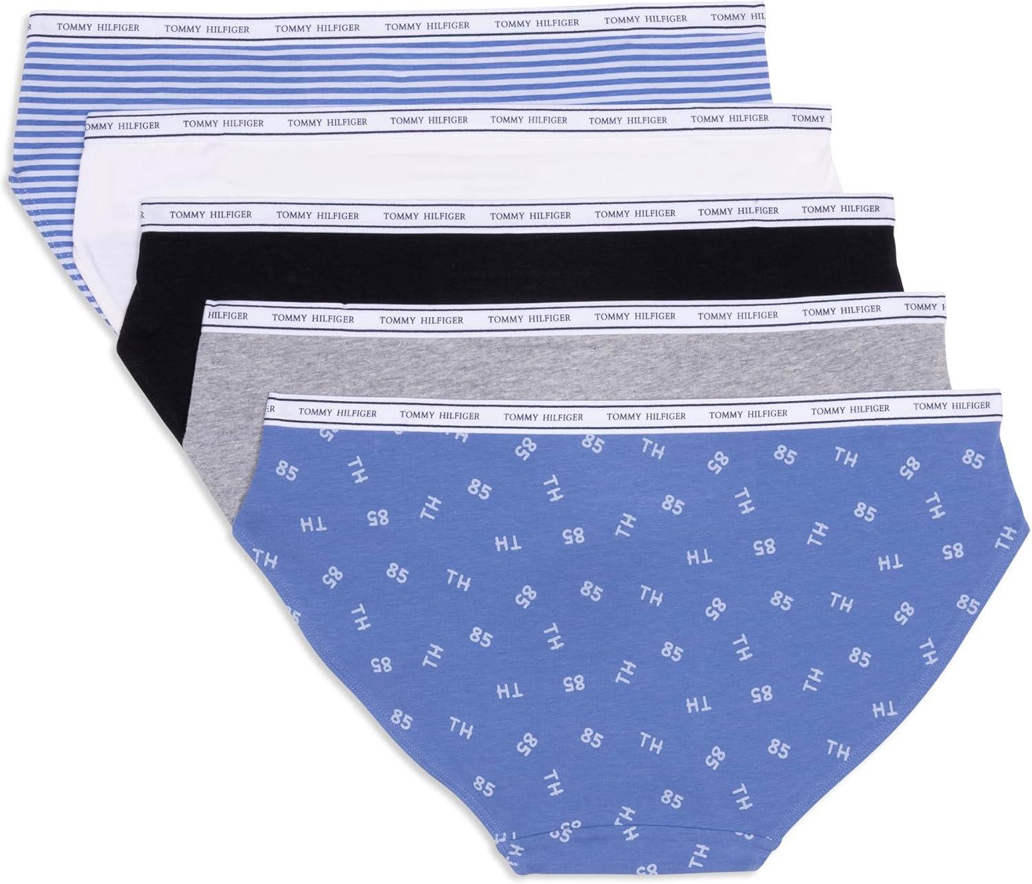 imageTommy Hilfiger womens Classic Cotton Bikini Underwear With Logo Waistband 5packTossed Th Ebb FlowHeather GreyBlackBright WhiteStripe Ebb Flow