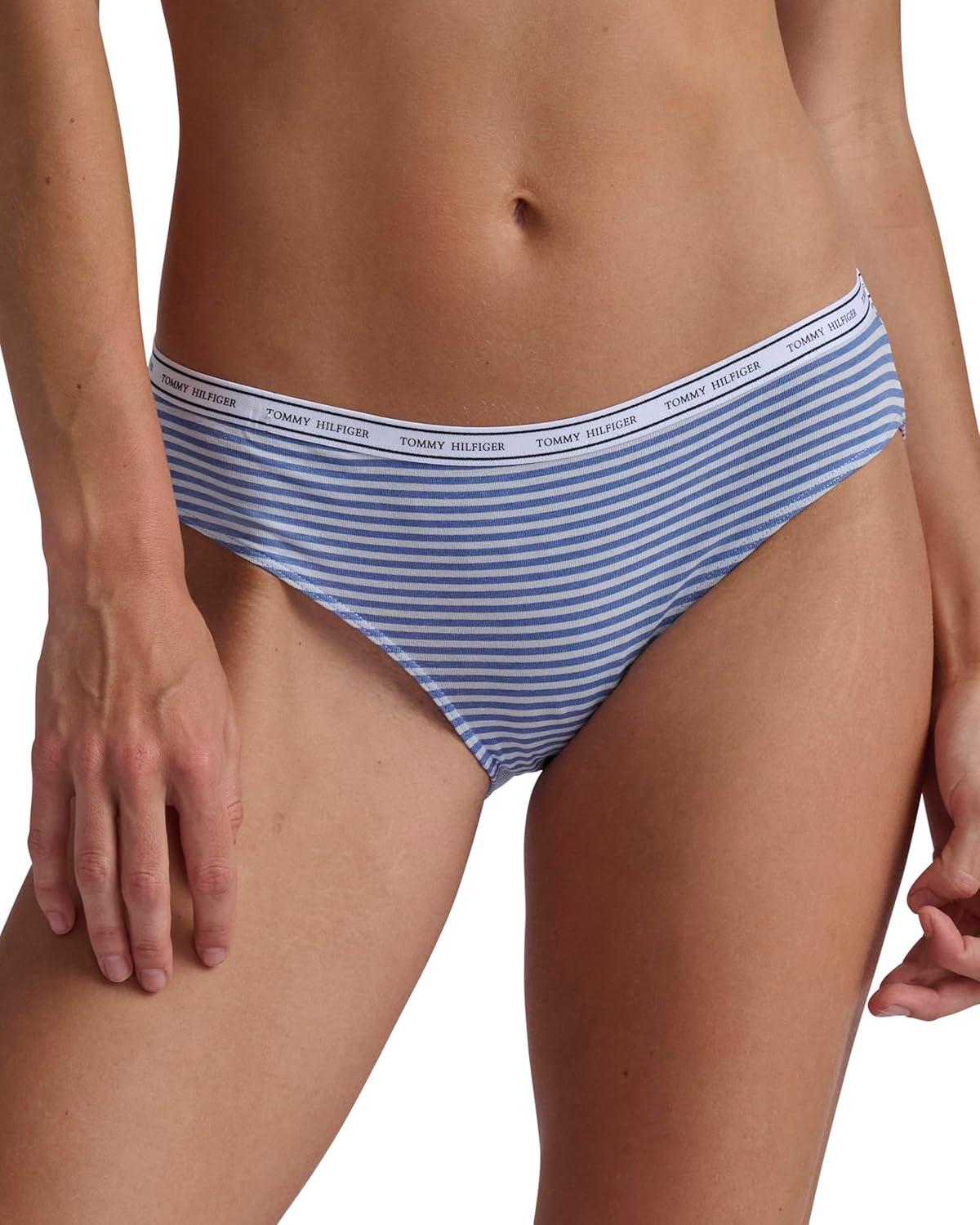 imageTommy Hilfiger womens Classic Cotton Bikini Underwear With Logo Waistband 5packTossed Th Ebb FlowHeather GreyBlackBright WhiteStripe Ebb Flow