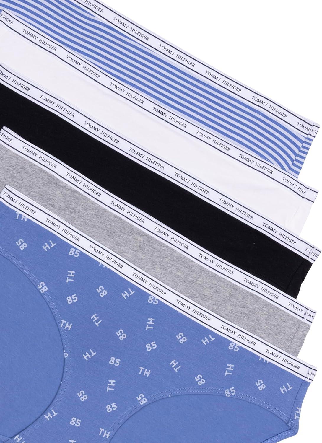 imageTommy Hilfiger womens Classic Cotton Bikini Underwear With Logo Waistband 5packTossed Th Ebb FlowHeather GreyBlackBright WhiteStripe Ebb Flow