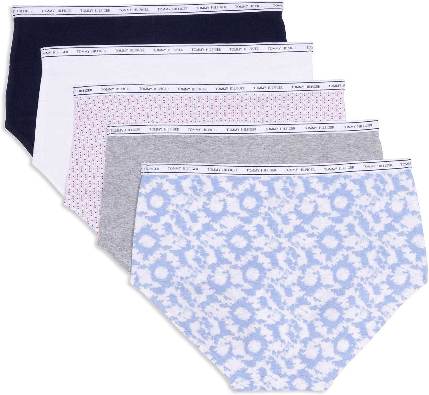imageTommy Hilfiger womens Classic Cotton Brief Underwear With Logo Waistband 5packRound Tie Dye Brunerra BlueHeather GreyTh Stacked Geo Bright WhiteBright WhiteNavy Blazer