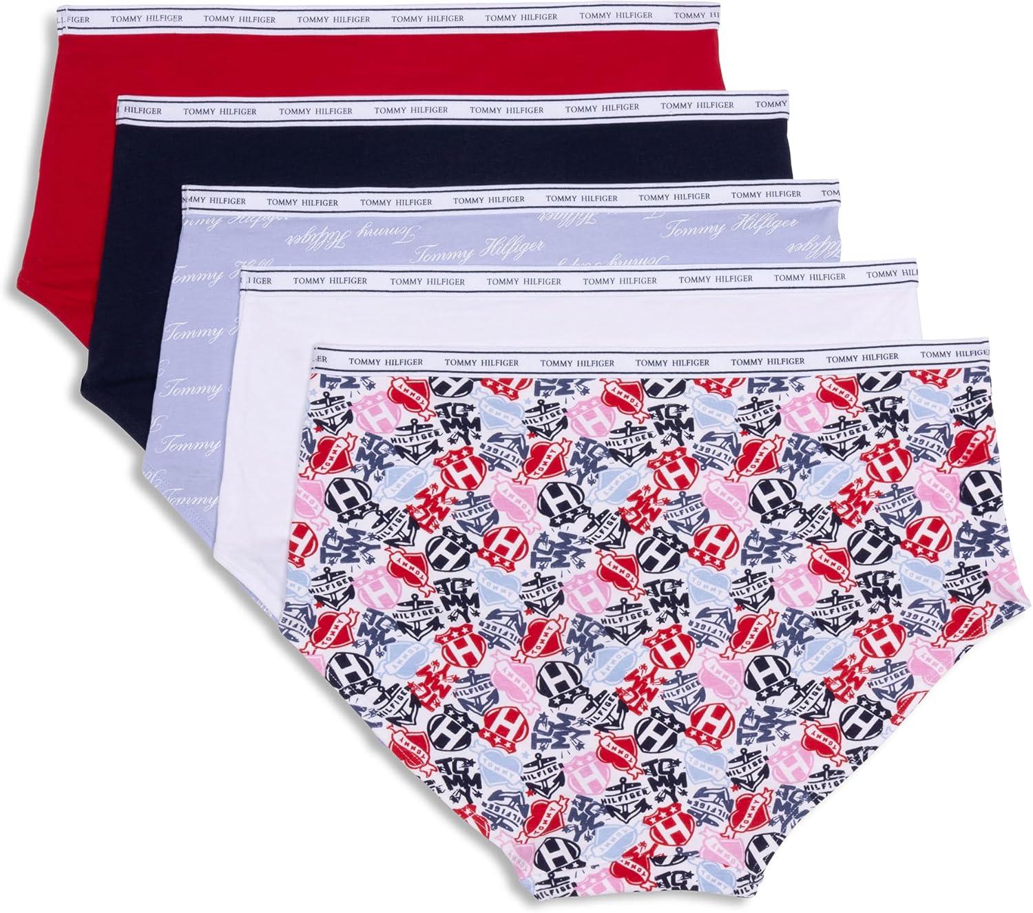 imageTommy Hilfiger womens Classic Cotton Brief Underwear With Logo Waistband 5packTattoo Elements Bright WhiteBright WhiteBrunerra Blue Th CalligraphyHeather GreyApple Red