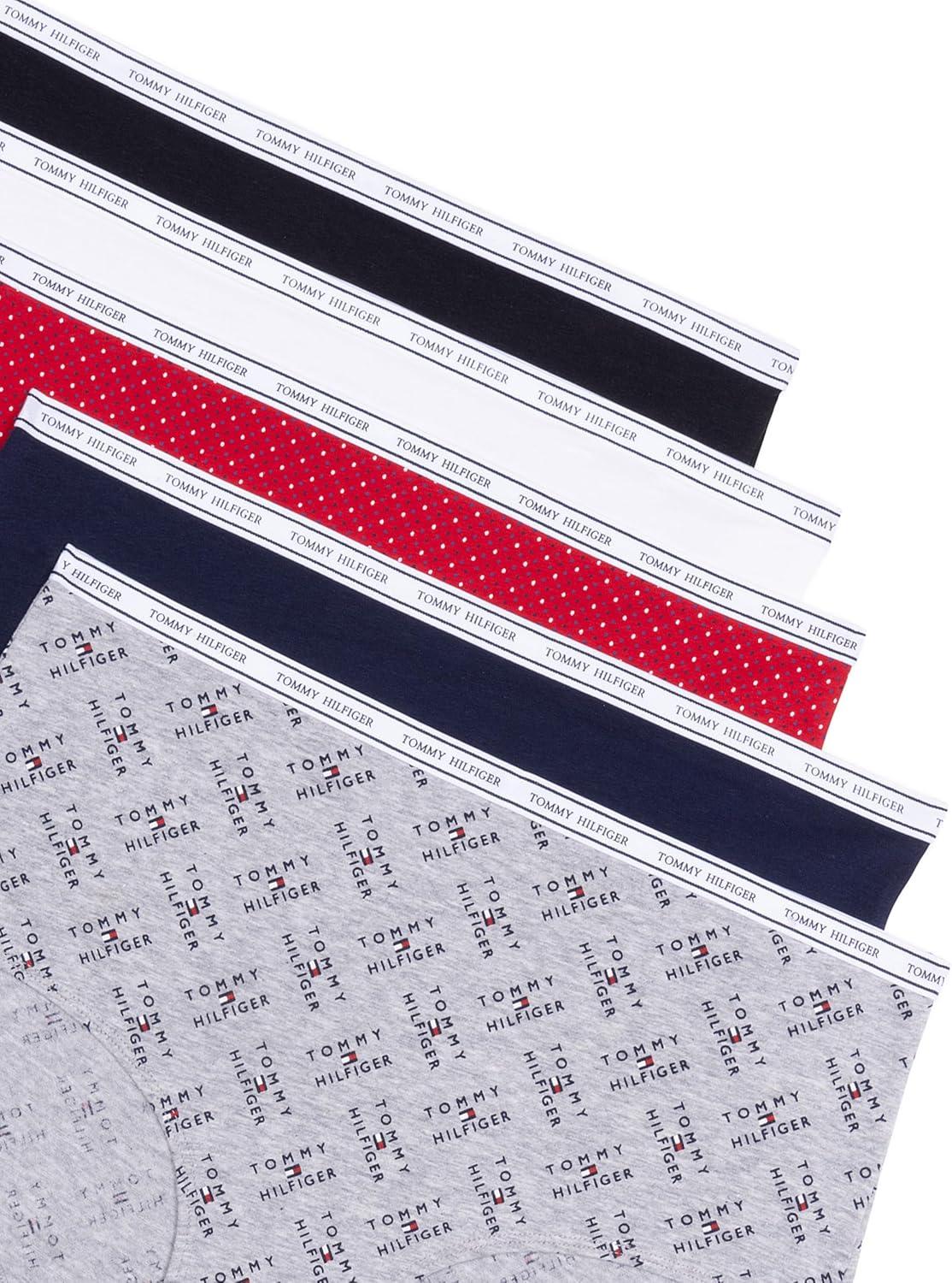 imageTommy Hilfiger womens Classic Cotton Brief Underwear With Logo Waistband 5packTh Flag Stack Heather GreyNavy BlazerSuper Mini Dots Apple RedBright WhiteBlack