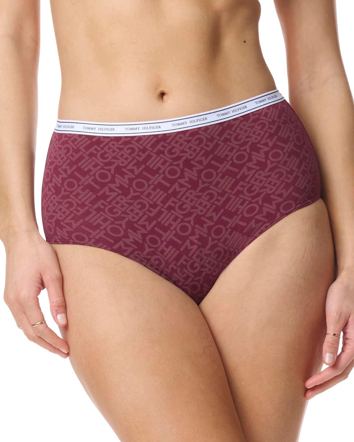 imageTommy Hilfiger womens Classic Cotton Brief Underwear With Logo Waistband 5packTh PrintBridal RoseSky CaptainCharcoalWindsor Stripe