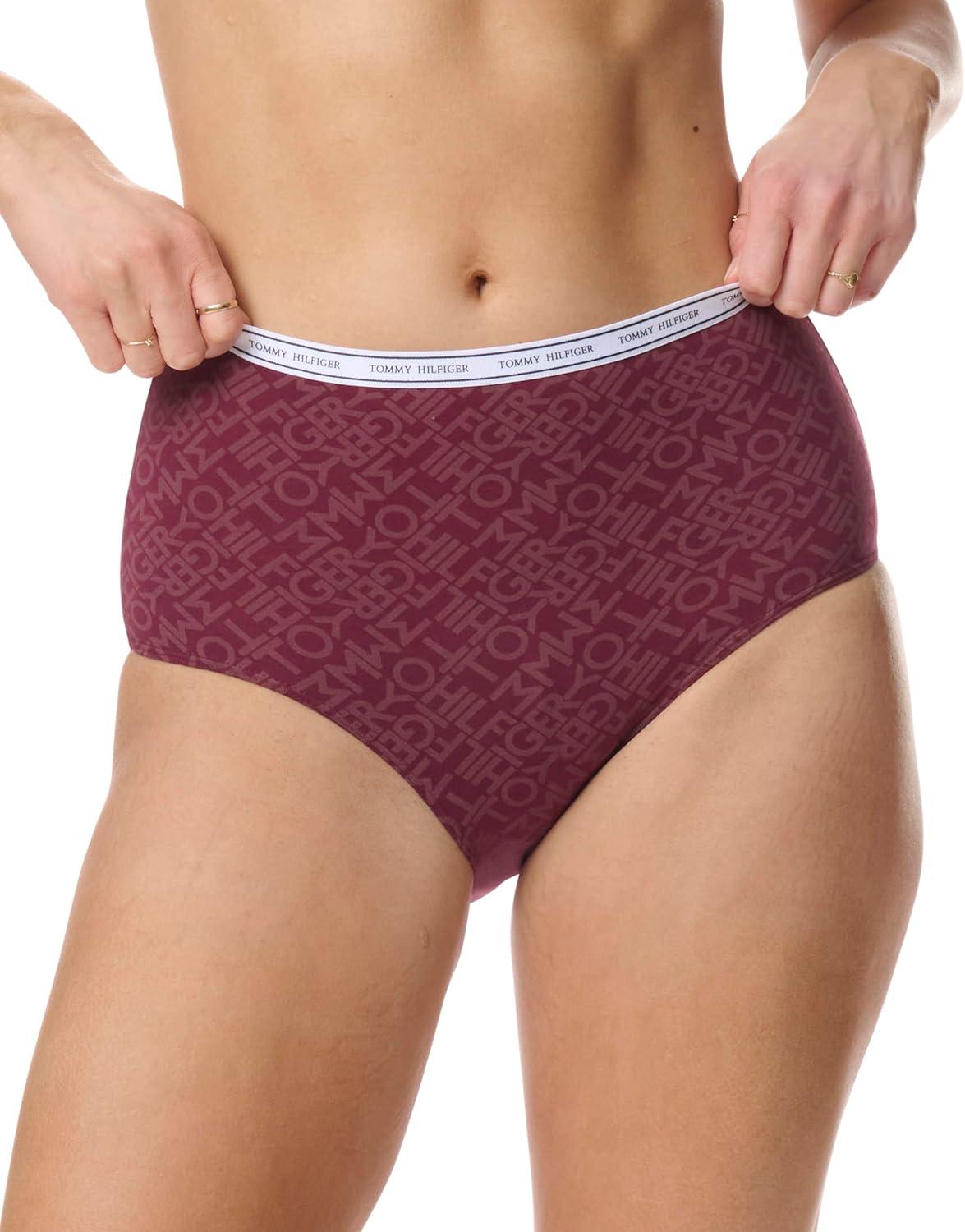 imageTommy Hilfiger womens Classic Cotton Brief Underwear With Logo Waistband 5packTh PrintBridal RoseSky CaptainCharcoalWindsor Stripe