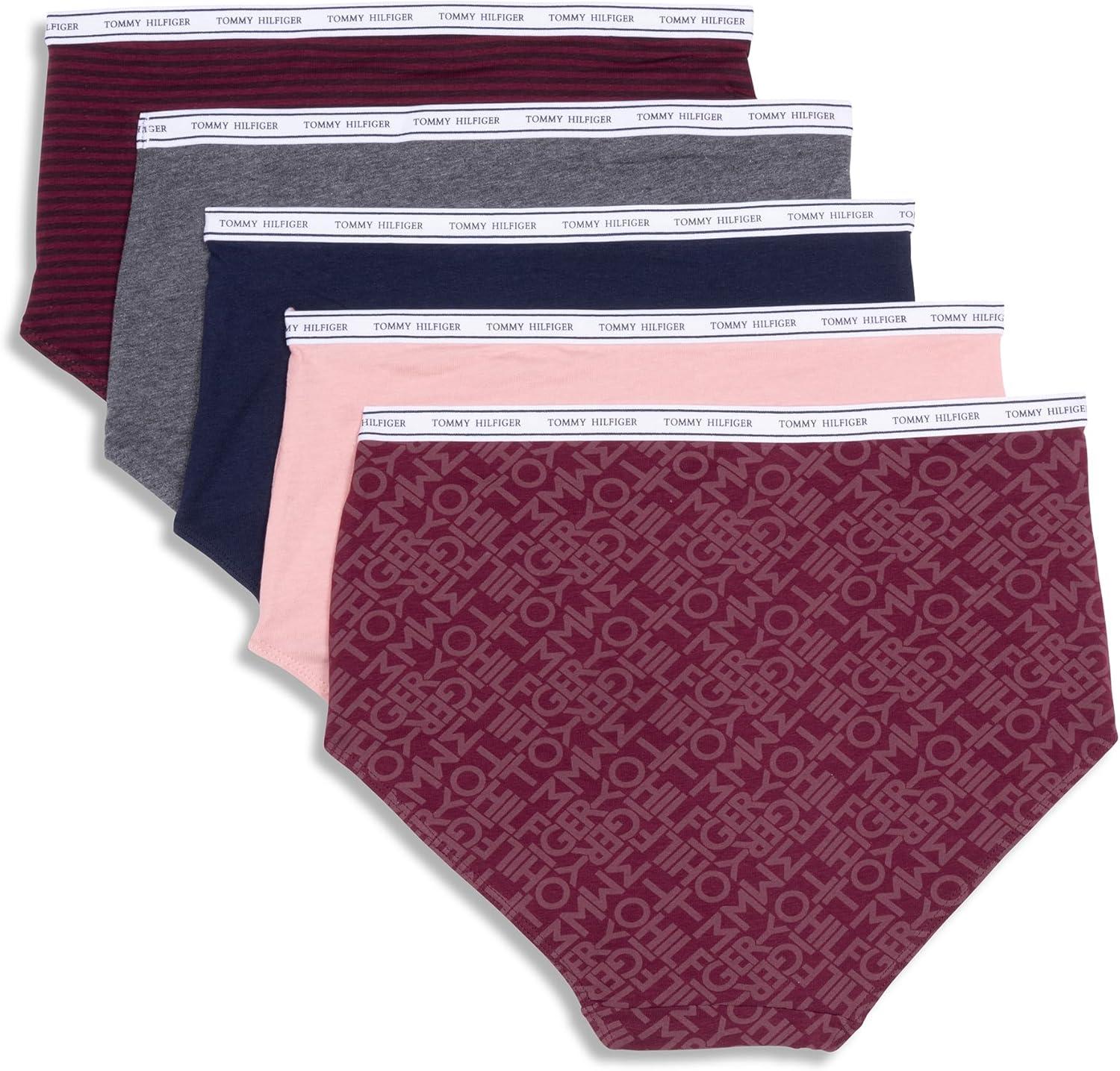 imageTommy Hilfiger womens Classic Cotton Brief Underwear With Logo Waistband 5packTh PrintBridal RoseSky CaptainCharcoalWindsor Stripe
