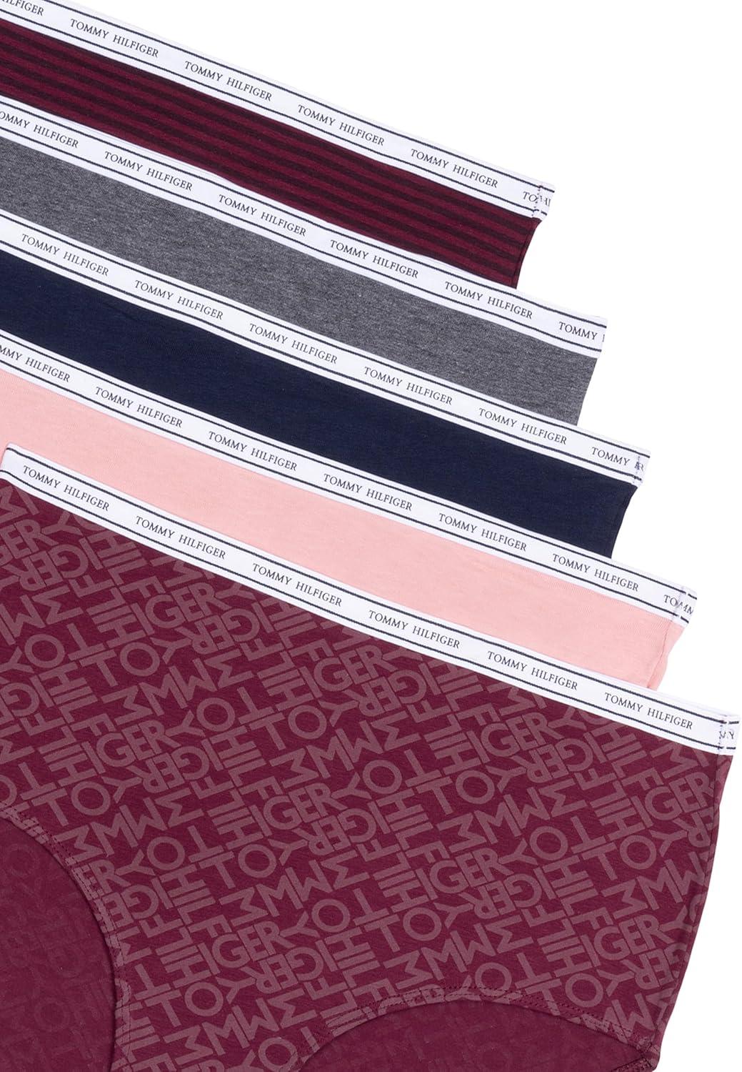 imageTommy Hilfiger womens Classic Cotton Brief Underwear With Logo Waistband 5packTh PrintBridal RoseSky CaptainCharcoalWindsor Stripe