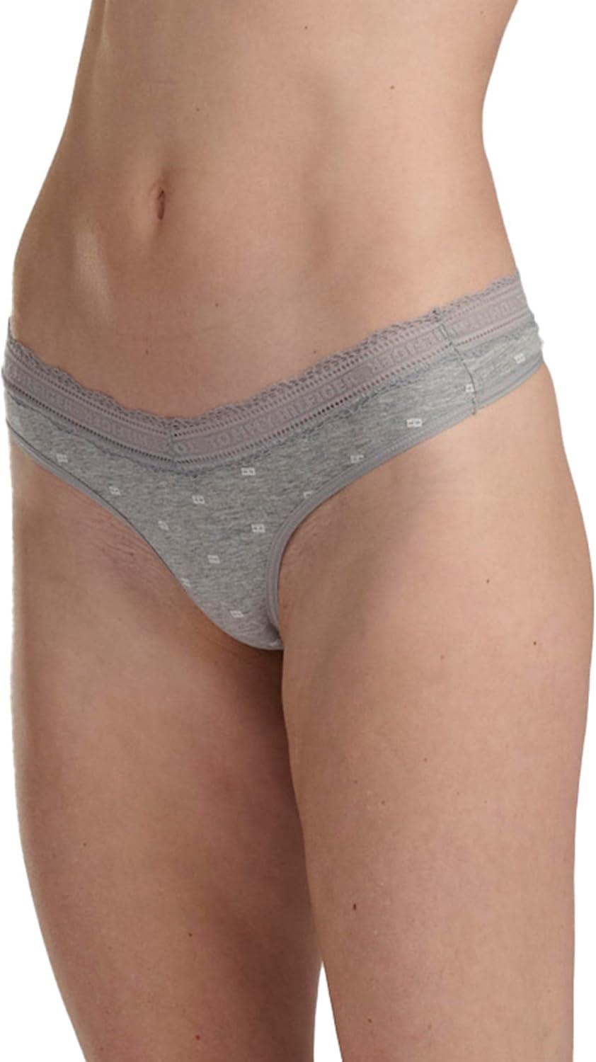 imageTommy Hilfiger womens Cotton Logo Lace Trim Thong 3packFlag PrintRosewaterSky Captain