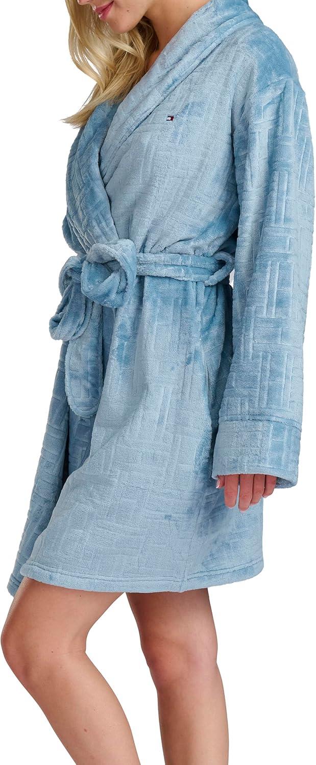 imageTommy Hilfiger womens Debossed Long Sleeve Plush RobeMountain Spring Debossed Hilfiger Flag