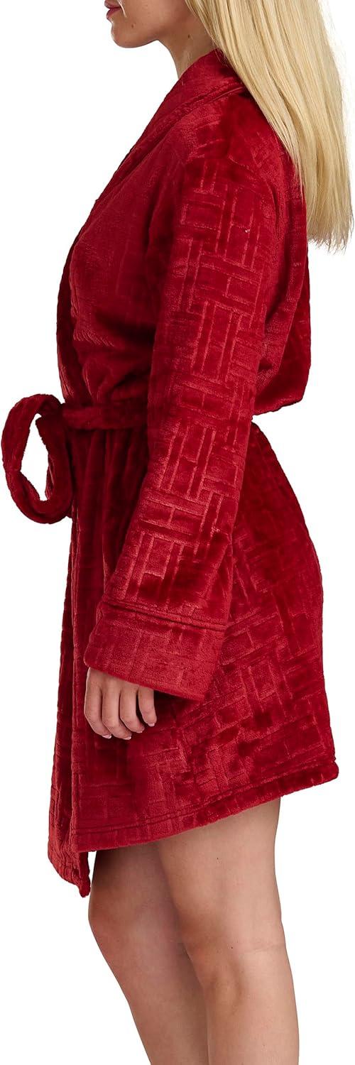imageTommy Hilfiger womens Debossed Long Sleeve Plush RobeRegatta Red Debossed Hilfiger Flag