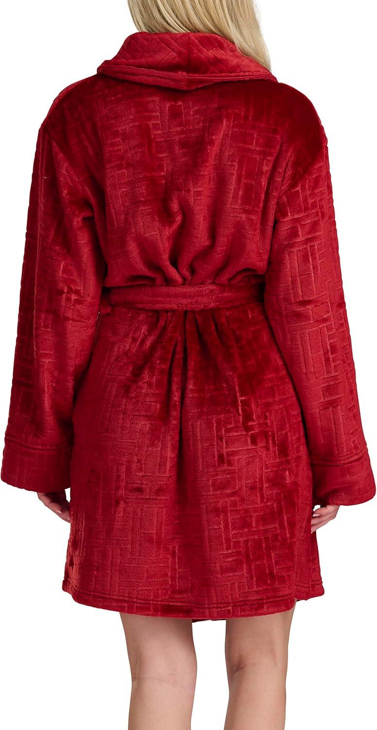 imageTommy Hilfiger womens Debossed Long Sleeve Plush RobeRegatta Red Debossed Hilfiger Flag